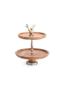 Support à gâteaux, support à cupcakes, nouvelle élégance, décoratif, en bois, moderne, résistant au four, personnalisable, à 2 niveaux, avec poignée de style carotte - Product Image 1