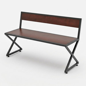 Muebles para el Hogar, Banco Rústico con Patas en Forma de X de Hierro, con Asiento y Respaldo de Madera de Caucho, GBD001 - Product Image 1