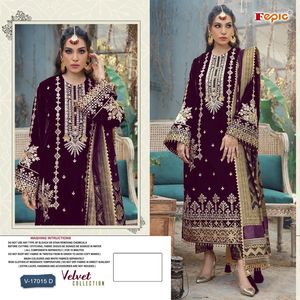Qunoot Closet - Salwar Kameez de Terciopelo con Bordado Étnico Moderno para Mujer, Ropa India de Invierno, Traje Formal Elegante con Jacquard - Product Image 4