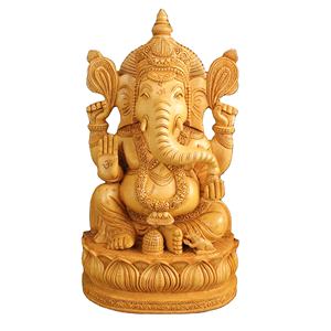 Antigüedades Nirmala, Estatua de Ganesha de Madera Hecha a Mano, Figura del Dios Indio Ganpati para Decoración del Hogar y Mesa, Origen Rajasthan - Product Image 1