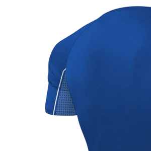 T-shirt de compression bleu pour homme, manches courtes, coupe ajustée, pour entraînement sportif, course à pied, gym, performance, séchage rapide, vêtements de sport - Product Image 4