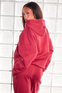 Chándal Largo con Capucha y Cremallera, Color Rojo Oscuro, para Mujer, en Nailon/Algodón, con Logotipo Bordado en Relieve - Product Image 4