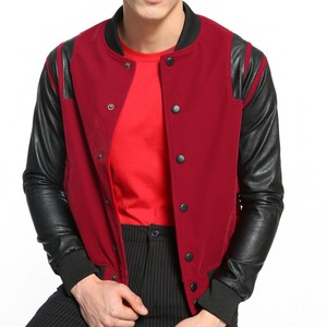 Chaqueta Universitaria de Lona para Hombre de Alta Calidad OEM con Mangas de Cuero y Bordado Chenille, Personalizable con Letras, Tallas Grandes - Product Image 1