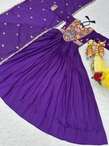 Vestido de trabajo de hilo de secuencia de estrella Georgette estilo Bollywood estilo púrpura para ocasiones de boda tradicional ropa India pakistaní - Product Image 4