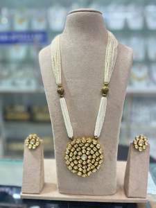 Collier de mariée et boucles d'oreilles en perles de cuivre d'inspiration vintage ensemble de bijoux de mariage de luxe cadeau pour les femmes pour les fêtes - Product Image 2