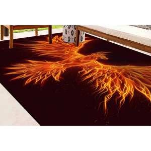 Tapis noir et rouge - Tapis en chenille imprimé avec un motif de phénix, tapis à poils doux - Product Image 2