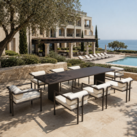 Ensemble de salle à manger d'extérieur en acier thermolaqué de qualité commerciale, mobilier de patio personnalisé OEM pour hôtels et complexes, résistant aux intempéries