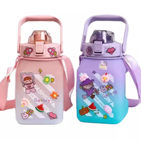 Bouteille d'eau Kawaii Bear avec paille Bouteille d'eau carrée portable en plastique pour fille