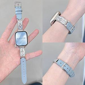 Correa de <span class=keywords><strong>Reloj</strong></span> de Cuero y Metal con Pedrería para <span class=keywords><strong>Apple</strong></span> Watch Series 11 10, Correa de <span class=keywords><strong>Reloj</strong></span> de Lujo con Pedrería para Mujer - Product Image 3