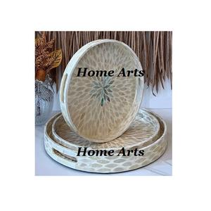 Ensemble de 2 plateaux à thé et à café de tailles différentes, design classique, en bois, pour servir des chocolats, des dattes, best-seller - Product Image 2