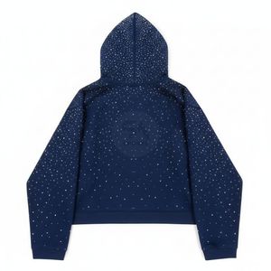 Sudadera Corta Azul Marino con Pedrería, Personalizable con Logotipo, para Mujer, con Cierre, Estilo Urbano, Algodón Grueso de 500 GSM - Product Image 2