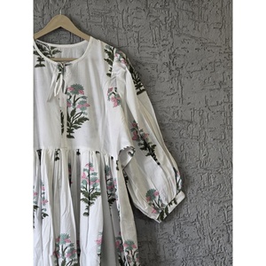 Vintage Sage Pink Floral Cotton Maxi <b>Dress</b> Hand-Block Inspired Boho Style <b>Elastic</b> Waist Breathable Summer ODM <b>Dress</b> for Leisure - Product Image 5