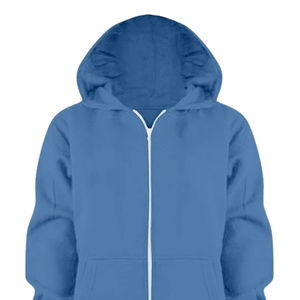 Sweat-shirt à capuche unisexe en molleton de coton bleu avec fermeture éclair intégrale, style décontracté pour l'hiver, streetwear, style uni, fournisseur en gros - Product Image 5