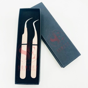 Pinzas de pestañas de acero inoxidable con agarre de diamante de etiqueta privada, pinzas de pestañas de volumen de aislamiento de punta de fibra de tijera mate desnuda - Product Image 5