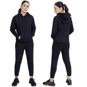 Chándal deportivo informal de 2 piezas de alta calidad para mujer, chándal de lana de invierno, sudaderas con capucha de manga larga y transpirable con patrón sólido - Product Image 1
