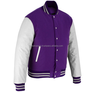 2026 OEM Top Trending <b>Purple</b> Wool With White Leather Sleeves <b>Varsity</b> <b>Jacket</b> For Men's High Quality Low MOQ Heated Winter <b>Jackets</b> - Product Image 5