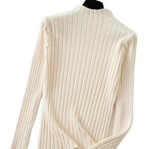 Suéter acanalado de punto para mujer, jerséis de otoño e invierno, cuello alto, manga larga, ajustado, suave, básico, sólido, suéteres para mujer, ropa de calle, Tops - Product Image 1