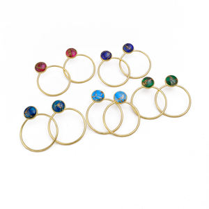 ต่างหูแบบห่วงหยกป้องกันการเสื่อมเสียของไพลินแบบคลาสสิกตัวเรือนทองเหลืองชุบทองสไตล์ทันสมัยสำหรับผู้หญิง - Product Image 6