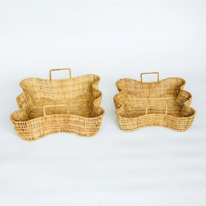 Handwoven Organic Shape Rattan Tray With Handles Decorative Wicker <b>Basket</b> Organizer For Coffee Table Home Decor - Product Image 1