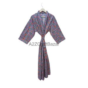 Kimono lungo in cotone con stampa floreale a mano Kimono da donna leggero alla moda - Product Image 1
