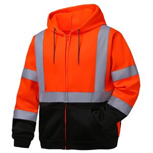 2026 Winter Hi Visibility Reflective Safety Hoodie Removeable Sleeve Fleece <b>Sweatshirt</b> Coat <b>Zip</b> up for Men ANSI Class 3 - Product Image 4