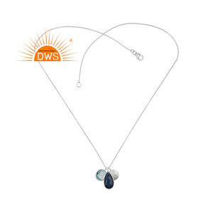 Collier à pendentif en argent sterling fin de meilleure qualité avec corindon bleu naturel et topaze bleue Fabricant de bijoux personnalisés - Product Image 1