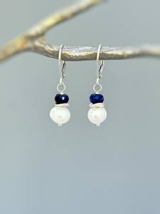 Or massif 14k balancent à la mode perle bleu saphir pierres précieuses à la main en argent Sterling bijoux de charme pour femme cadeau de fête parfait - Product Image 2