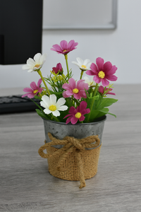 Jardinière en étain galvanisé Pot de fleur en métal rustique et jute fait à la main Décoration intérieure et extérieure vintage - Product Image 2