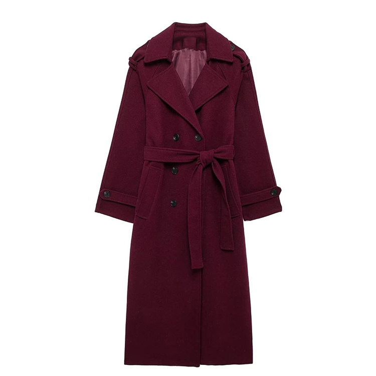 100% Cashmere V-neck Long Calf Length Winter Wool Coats Women Horn Button Breathable Factory Made Canvas Fabric Hot Selling