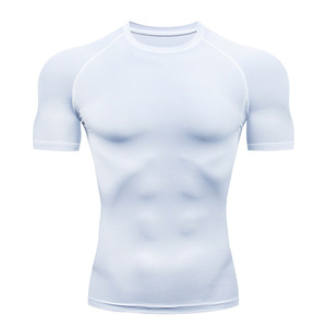 เสื้อยืดกีฬา95% 5% โพลีเอสเตอร์ผ้าสแปนเด็กซ์แห้งเร็วสำหรับใส่ไปยิมฟิตเนสวิ่งออกกำลังกายโลโก้ได้ตามต้องการ - Product Image 3