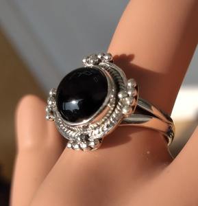 Bague en argent sterling 925 solide de style Boho Bijoux en argent sterling 925 Spinner noir Onyx fait à la main Bague en pierres précieuses Bijoux - Product Image 2