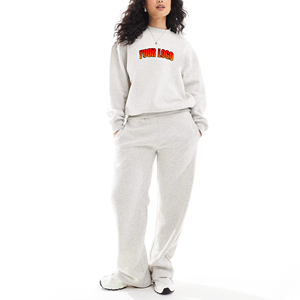 Unique Trending Article 100% Cotton Winter Womens Tracksuit Custom Silk Screen Printed 2-Piece Hip Hop Baggy Fleece Sweatshirt - Product Image 1