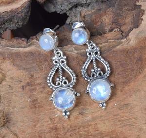 Boucles d'oreilles pendantes en pierre de lune de feu bleu 925 bijoux à la mode en argent Sterling massif avec cadeau de fête plaqué or pour les femmes amoureux - Product Image 3