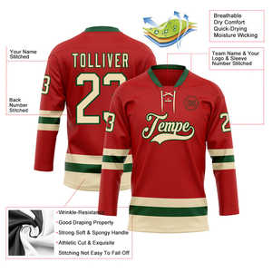Maillot de hockey à col lacé rouge-vert personnalisable, best-seller, impression par sublimation numérique, 100% polyester, design unique et élégant - Product Image 3