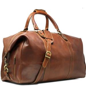 Sac de voyage de luxe extensible en cuir marron pour homme et femme, grand sac de sport, sac de voyage pour la nuit, sac de sport, sac de gym, résistant à l'eau - Product Image 1