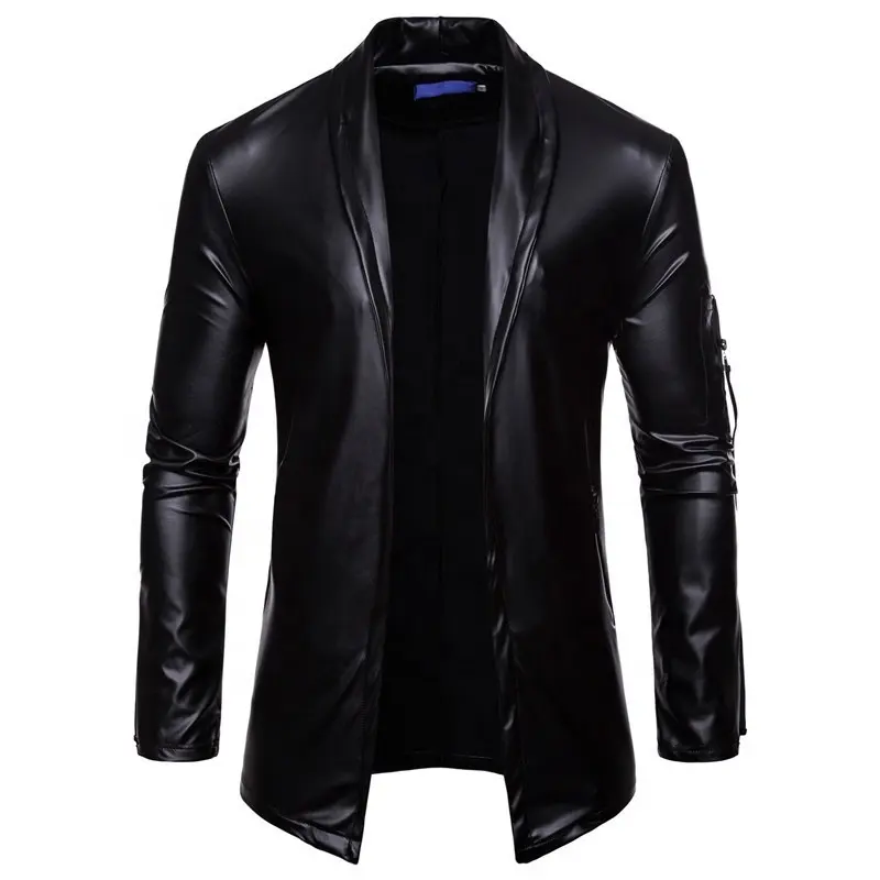 Latest Design plus size coat Mens Pu Leather Oem Men Long Sleeve Leather Zipper Jacket leather coat