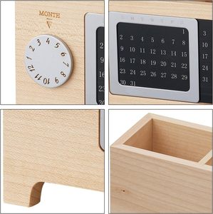 Portalápices de madera, suministros de escritorio, organizador de bolígrafos, caja de almacenamiento de papelería con calendario perpetuo, soporte de madera para escritorio, regalo - Product Image 2