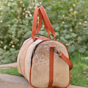 Sac de voyage en cuir de vachette véritable avec poils, style vintage, grande capacité, fermeture éclair, LHDB-0035 - Product Image 6