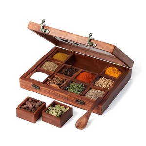 Boîte à épices en bois et en verre favorise un stockage alimentaire hygiénique en gardant les épices couvertes et protégées de manière sûre. - Product Image 1