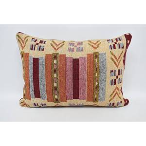 <b>Orange</b> Vintage Floral Geometric Wool <b>Pillow</b> 20x28 Inch Traditional Style Washable Boho Feature for Home Use - Product Image 5