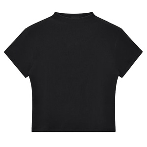 Camiseta Corta Ajustada Personalizada para Mujer, Estilo Baby Tee Elástica con Pedrería en el Cuello, Bordado y Estampado, para Fitness - Product Image 1