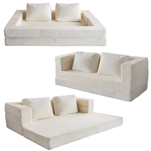 Sofá tipo PUF convertible 3 en 1, sofá <span class=keywords><strong>cama</strong></span> con suelo de piel sintética y 2 cojines para sala de estar, dormitorio, <span class=keywords><strong>cama</strong></span> para <span class=keywords><strong>perro</strong></span> - Product Image 1