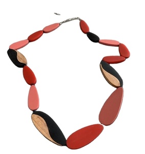 Unique Resin Beaded <b>Necklace</b> In Red Black And Wood Tones Trendy Design <b>Statement</b> Jewelry For Unisex Fashion Wear for Woman - Product Image 1