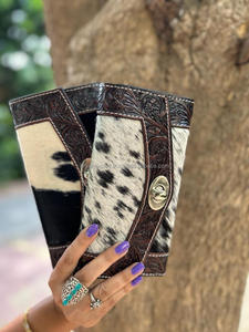 Cartera tallada a mano, funda de teléfono de embrague, elegante billetera de piel de vaca, multiusos, billetera de cuero genuino occidental para mujer - Product Image 6
