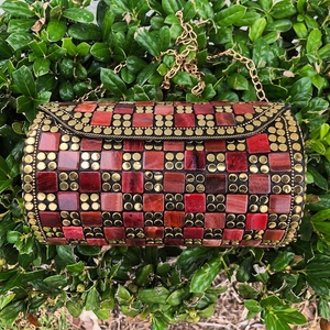 Bolso de mano de mosaico de metal de noche de diseñador hecho a mano, bolso vintage de moda de RF Crafts para damas - Product Image 5