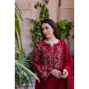 เสื้อ BATIK-3PC ปักสนามหญ้ากับผ้าชีฟองปัก dupatta และเสื้อ Trousers-BIC-4865 - Product Image 4