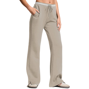 Pantalones Deportivos Anchos de Alta Calidad al por Mayor 2025, Pantalones Deportivos Anchos de Color Sólido con Cordón en la Cintura para Mujer - Product Image 4