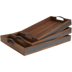 Ensemble de plateaux de rangement en bois massif de qualité supérieure avec poignées métalliques robustes, design empilable, bord surélevé pour table à manger, table basse, décoration intérieure - Product Image 2