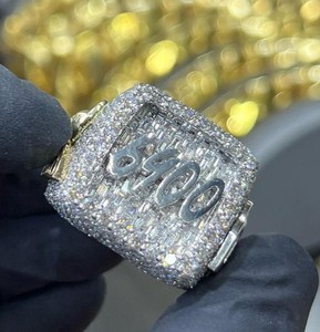 <b>Iced</b> Out Men's Moissanite Diamond <b>Ring</b> Hip Hop 925 Sterling Silver Luxury Statement Custom Number Design <b>Ring</b> Unisex Wear - Product Image 1