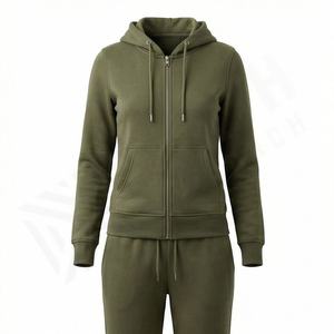 Ensemble de survêtement pour femmes en gros, 100% coton, couleur unie, fermeture éclair personnalisée, dernier design, jogging athlétique, vêtements de sport, salle de sport - Product Image 1